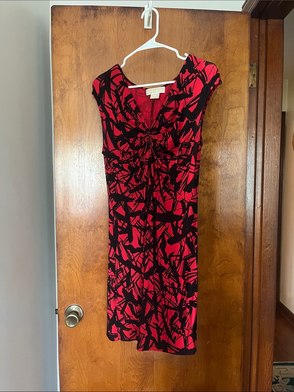 Michael Kors Red and Black Knot-Front Midi Dress